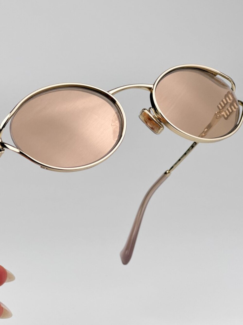 MIU MIU MU52YS ZVN20F PALE GOLD PINK GOLD MIRROR SILVER OVAL SUNGLASSES